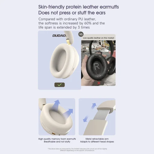 Dudao X22 Max Vezeték nélküli On-Ear Bluetooth Fejhallgató ANC-vel - Bézs - 9