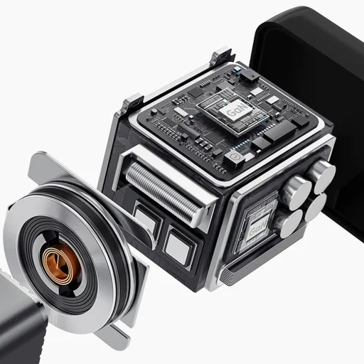 Dudao A67EU GaN 67W fali töltő beépített visszahúzható USB-C Power Delivery gyors töltő kábellel - Fekete - 8