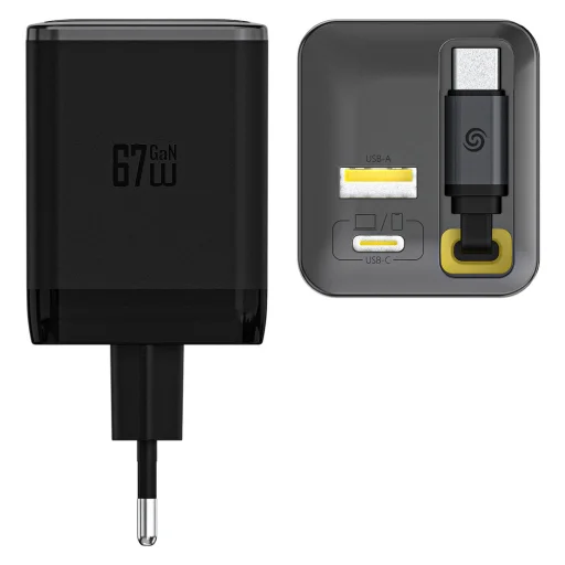 Dudao A67EU GaN 67W fali töltő beépített visszahúzható USB-C Power Delivery gyors töltő kábellel - Fekete - 3