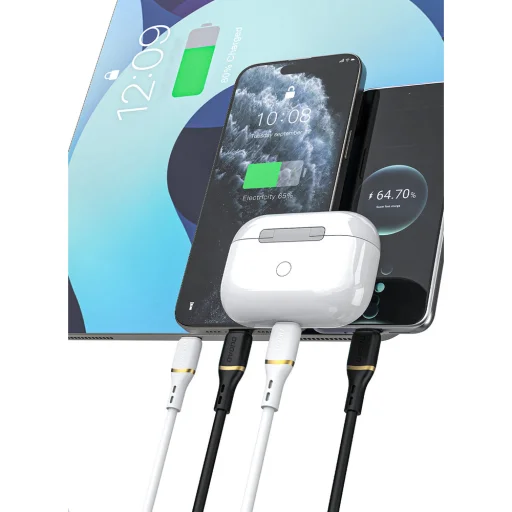 Dudao L25T USB-A - USB-C Szilikon Kábel 5A 1m - Fehér - 7