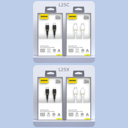 Dudao L25C USB-C - USB-C szilikon kábel 60W 1m - Fehér - 8