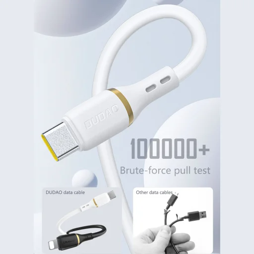Dudao L25T USB-A - USB-C Szilikon Kábel 5A 1m - Fehér - 3
