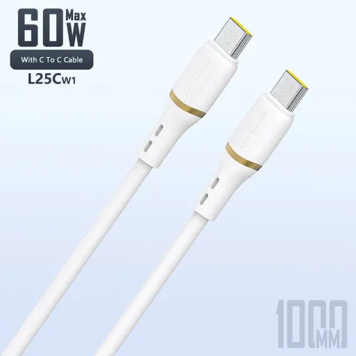 Dudao L25C USB-C - USB-C szilikon kábel 60W 1m - Fehér - 1