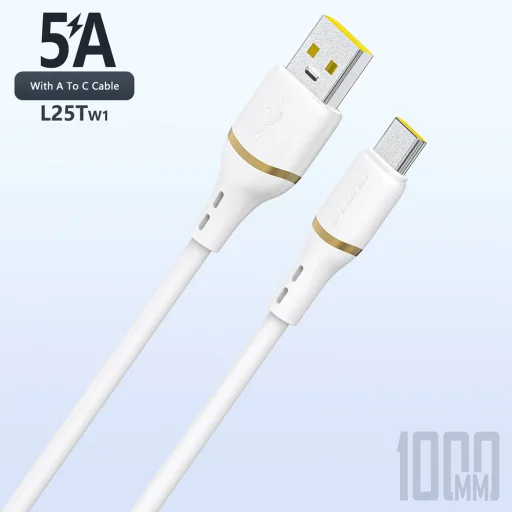 Dudao L25T USB-A - USB-C Szilikon Kábel 5A 1m - Fehér - 1