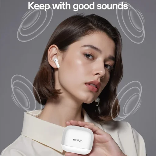 Yesido - Vezeték nélküli fülhallgató (TWS34) - Kettős mikrofon, ANC, Bluetooth 5.3, ENC, Fülbe helyezhető kialakítás, Érintésvezérlés, 320mAh - Fehér - 10