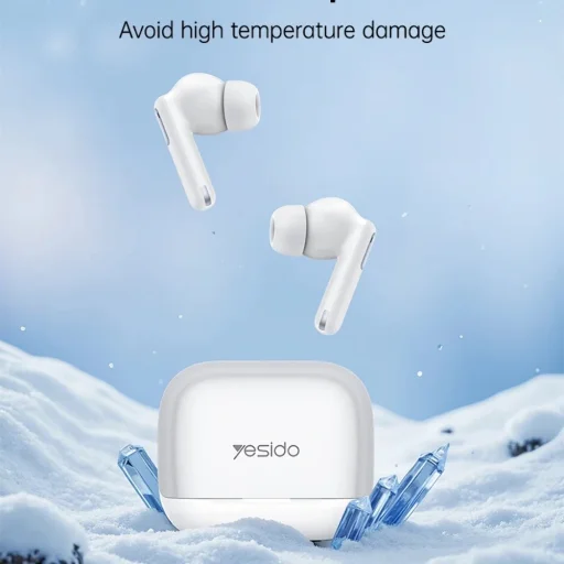 Yesido - Vezeték nélküli fülhallgató (TWS34) - Kettős mikrofon, ANC, Bluetooth 5.3, ENC, Fülbe helyezhető kialakítás, Érintésvezérlés, 320mAh - Fehér - 4