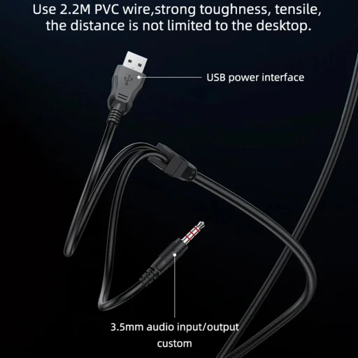 Yesido - Vezetékes Fejhallgató (EK03) - Játékhoz, Jack 3.5mm, USB, Mikrofonnal, Világítással, 2m - Fekete - 6