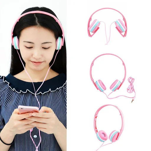 GJBY GJ-04 Extra Bass vezetékes 3.5mm audio jack fejhallgató pink - 3