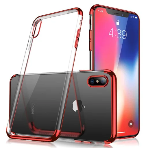 Clear Color Electroplating TPU gél tok iPhone XS / iPhone X piros - 1