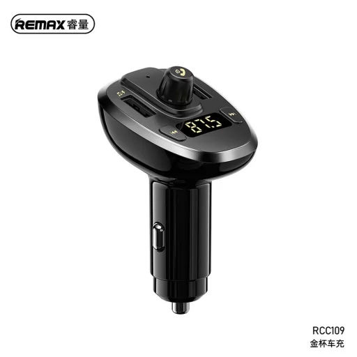 Remax RCC109 Bluetooth FM transmitter + autós töltő 2xUSB 3A + LCD kijelző + AUX + TF kártyaolvasás fekete - 2