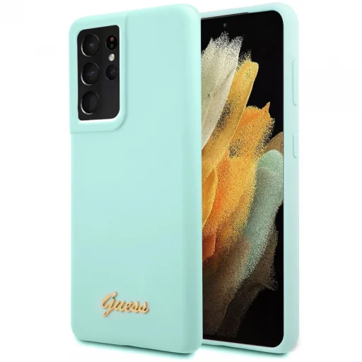 Samsung S21 Ultra Guess GUHCS21LLSLMGLB Metal Logo szilikon tok világoskék - 3