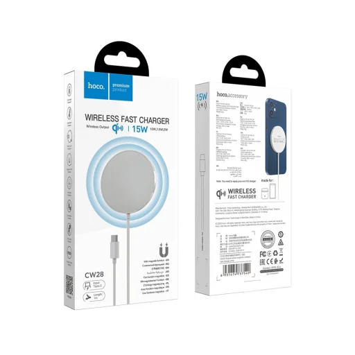 HOCO CW28 Vezeték nélküli 15W Qi gyorstöltő MagSafe kompatibilis fehér - 7