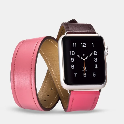 iCarer Hermes valódi bőr óraszíj Apple Watch 42/44/45 mm Double Coffee / Rose - 1
