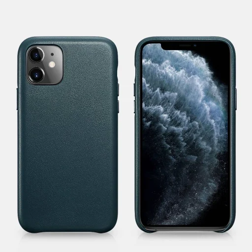 Icarer valódi bőr tok iPhone 11 olvazöld - 1