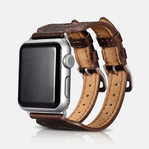 iCarer Valódi bőr óraszíj Apple Watch 38/40/41 mm dupla szíjas design Coffee - 1