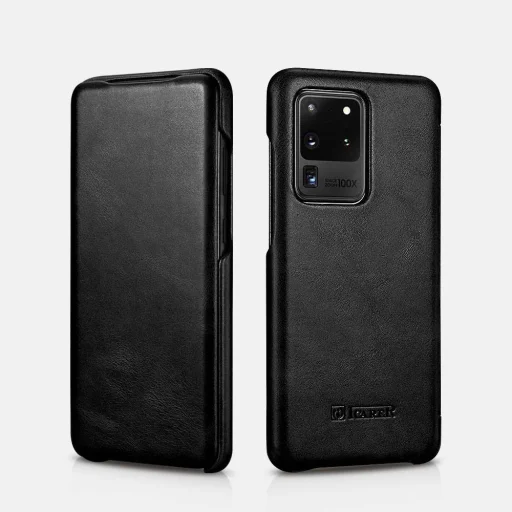 Samsung S20 Ultra iCarer Vintage valódi bőr fliptok mágneses zárral fekete - 1