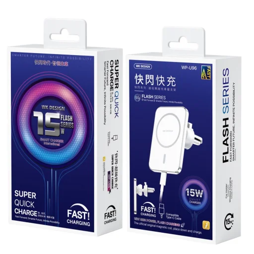 WK Design Szellőzőre helyezhető mágneses autós telefontartó és vezeték nélküli Qi töltő 15W (MagSafe kompatibilis) fehér (WP-U96) - 2