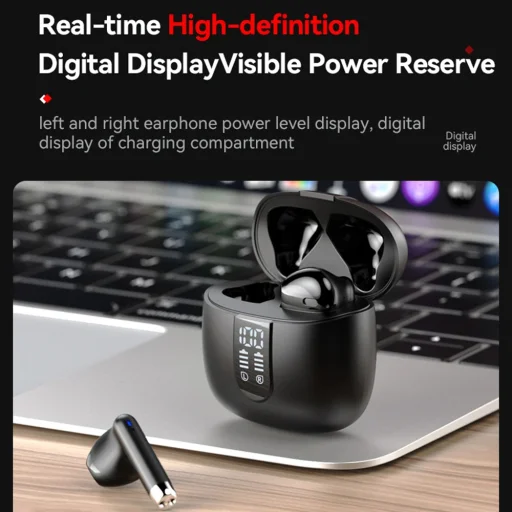 Yesido Vezeték nélküli Fülhallgató (TWS22) - Mikrofonnal, Bluetooth V5.3, LED Kijelző, Érintésvezérlés, Félig a fülben kialakítás, 400mAh - Fekete - 6