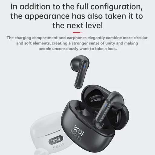 Yesido Wireless Earbuds (TWS19) - ENC-vel, Érintésvezérléssel, Bluetooth V5.3-mal, LED Kijelzővel, Félhallgató Designnal, 470mAh - Fekete - 3