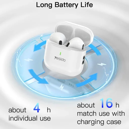 Yesido - Wireless Fülhallgató (TWS17) - Bluetooth V5.1-gyel, félig fülbe helyezhető kialakítással, 200mAh, Type-C - Fehér - 4