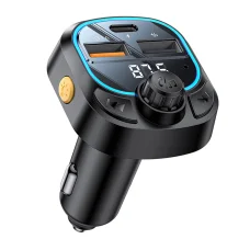 Yesido Autós Töltő (Y70) FM Transzmitterrel, Kettős USB-C + USB-A Port, Bluetooth 5.3, 15W - Fekete