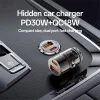 Yesido Hidden Car Charger (Y68) - Kétportos USB-A + Type-C, PD30W, Alumínium Ötvözet, Gyors Töltés - Fekete thumbnail