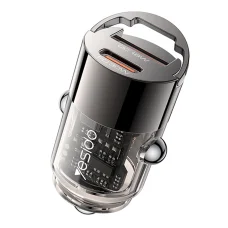 Yesido Hidden Car Charger (Y68) - Kétportos USB-A + Type-C, PD30W, Alumínium Ötvözet, Gyors Töltés - Fekete