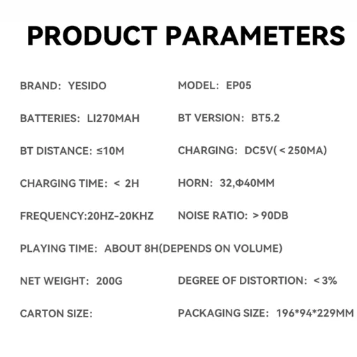 Yesido Vezeték nélküli fejhallgató (EP05) - Bluetooth V5.2, zajszűrő, 400mAh, vízálló, Type-C töltés - Fekete - 11