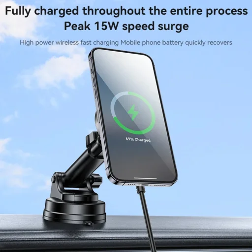 Yesido - Autós tartó vezeték nélküli töltéssel (C315) - légkondicionáló rácshoz/műszerfalhoz, mágneses, intelligens vezérlés, 15W - Fekete - 7