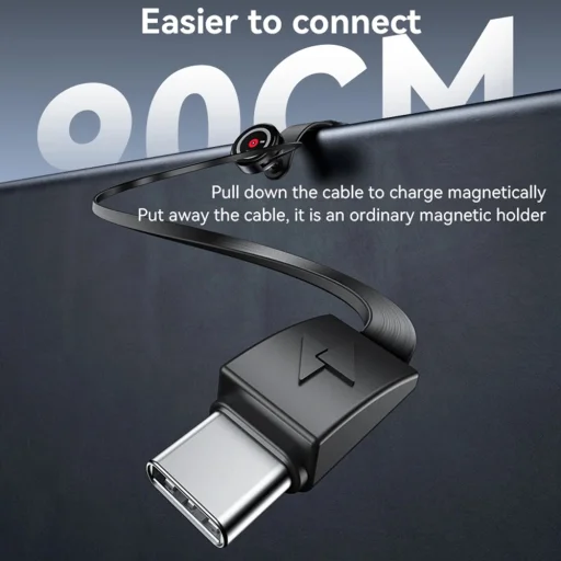 Yesido - Autós tartó vezeték nélküli töltéssel (C314) - Műszerfalra, visszahúzható kábellel, C típus, N52 mágnesek, 15W - Fekete - 11