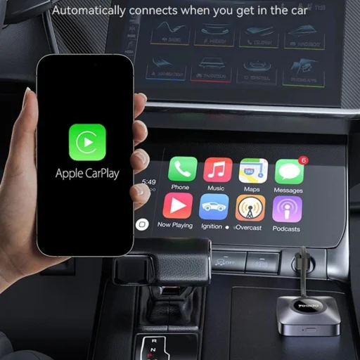 Yesido - Wireless CarPlay Adapter (KM23) - USB-C kábelével, Bluetooth V5.0, 1080P - Szürke - 2