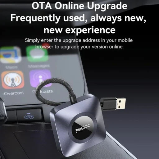 Yesido - Wireless CarPlay Adapter (KM23) - USB-C kábelével, Bluetooth V5.0, 1080P - Szürke - 3