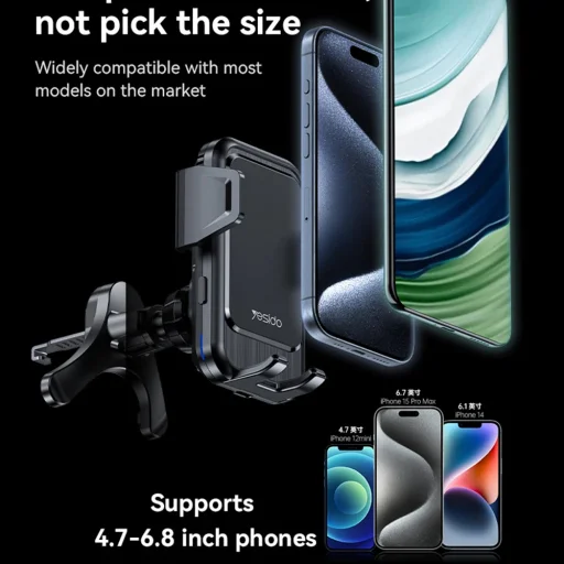 Autós tartó Yesido Vezeték nélküli Töltéssel (C312) - Légbeömlőre, Automatikus Csipesz, Intelligens Indukció, 15W, 4.7 - 6.8inch - Fekete - 4