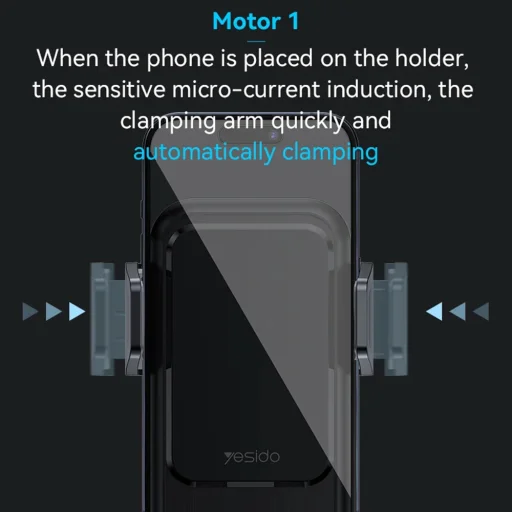 Autós tartó Yesido Vezeték nélküli Töltéssel (C312) - Légbeömlőre, Automatikus Csipesz, Intelligens Indukció, 15W, 4.7 - 6.8inch - Fekete - 5