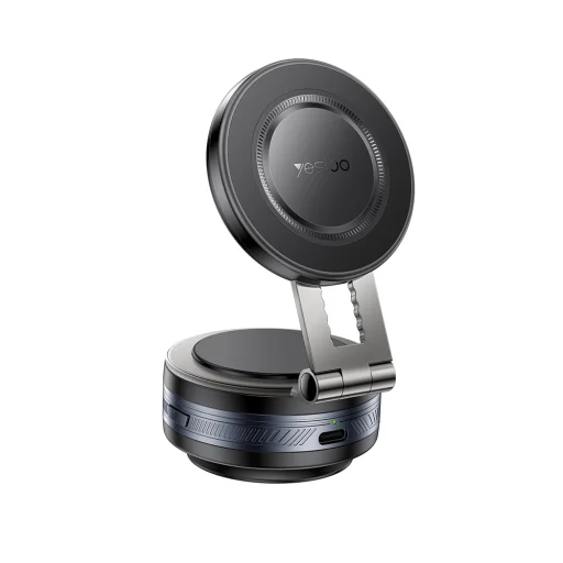 Yesido - Autós tartó vezeték nélküli töltéssel (C225) - MagSafe, műszerfalhoz, elektromos vákuumzár, 360°, univerzális - Fekete - 1