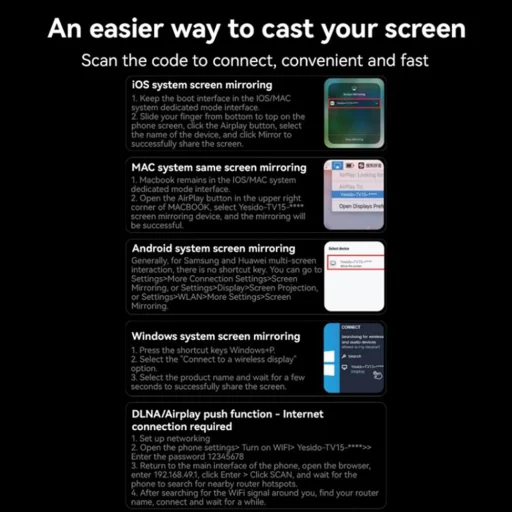 Yesido TV15 Képernyő Tükröző Dongle – Kettős WiFi 2.4GHz/5GHz, HDTV, 1080P, 5V/1A – Szürke - 6