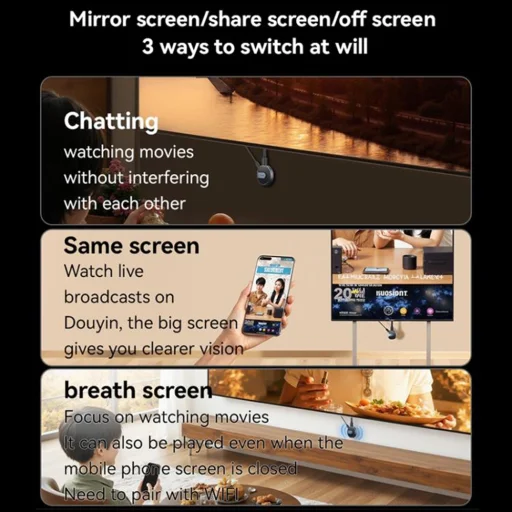Yesido TV15 Képernyő Tükröző Dongle – Kettős WiFi 2.4GHz/5GHz, HDTV, 1080P, 5V/1A – Szürke - 9