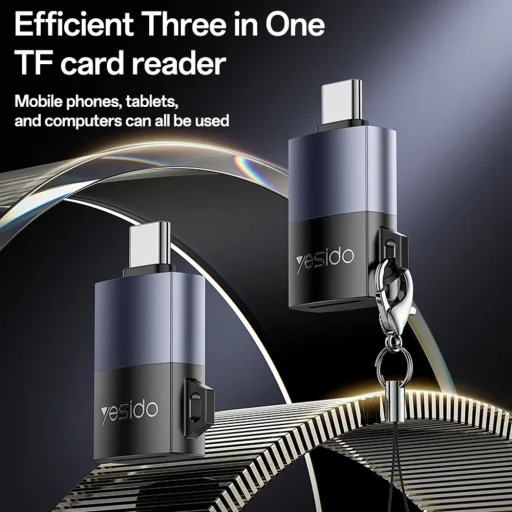 Yesido - Kártyaolvasó (GS37) - Type-C, nagysebességű, alumínium ötvözet, támogat 1TB-ot, Plug and Play, TF kártya - Fekete - 2