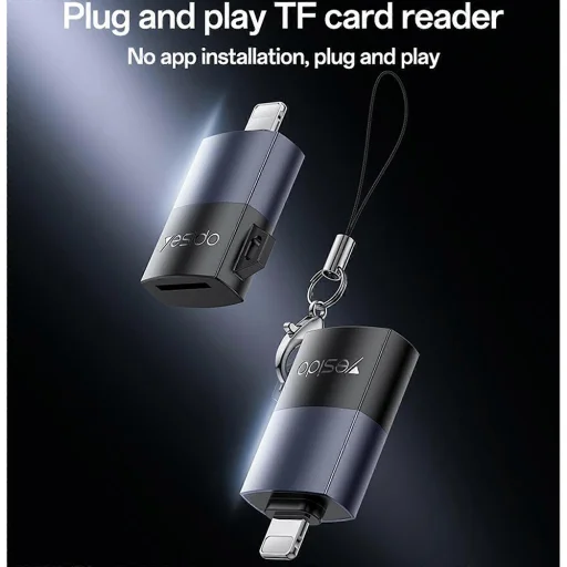 iPhone, iPad Szürke Yesido Adapter (GS38) - Lightning TF kártya csatlakozóval, 480Mbps, 4K, LED jelző - 4