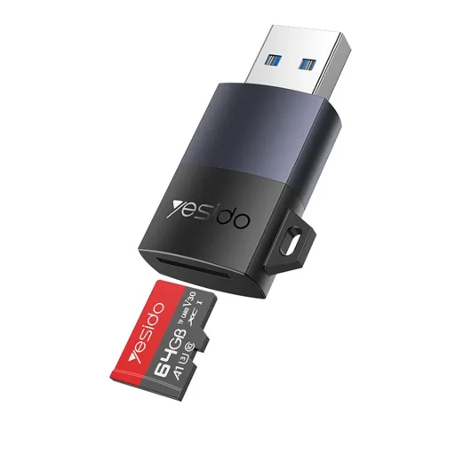 Yesido - Kártyaolvasó (GS36) - USB, Gyors, Alumínium ötvözet, 1TB támogatás, Csatlakoztat és használ, TF kártya - Fekete - 1