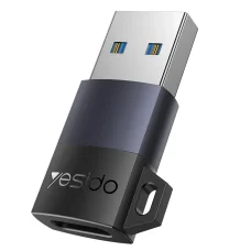 Yesido OTG Adapter (GS34) - USB3.0 férfi csatlakozó Type-C női csatlakozóhoz, 18W, alumínium ötvözet - Szürke