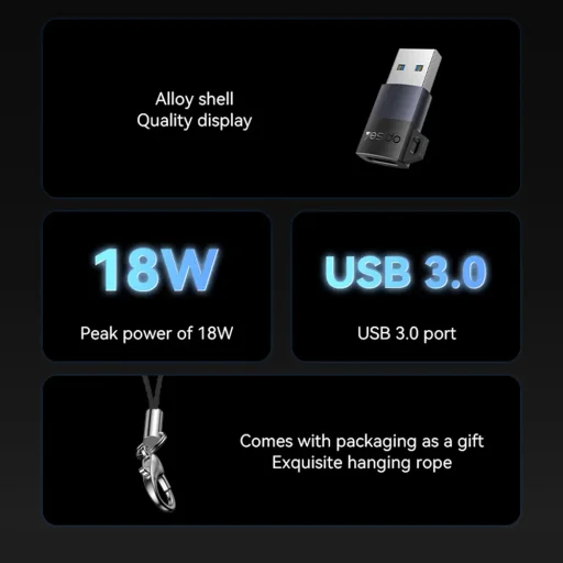 Yesido OTG Adapter (GS34) - USB3.0 férfi csatlakozó Type-C női csatlakozóhoz, 18W, alumínium ötvözet - Szürke - 2