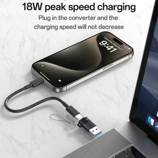 Yesido OTG Adapter (GS34) - USB3.0 férfi csatlakozó Type-C női csatlakozóhoz, 18W, alumínium ötvözet - Szürke - 5