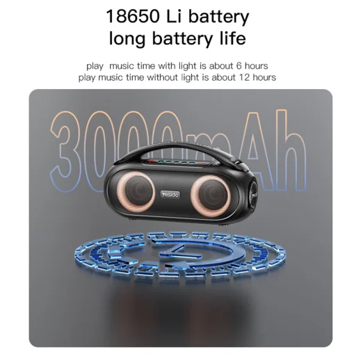Yesido - Vezeték nélküli hangszóró (YSW19) - Bluetooth 5.0, RGB világítás, Sztereó, IPX6, TF, AUX, Flash-meghajtó, 3000mAh, 40W - Fekete - 3