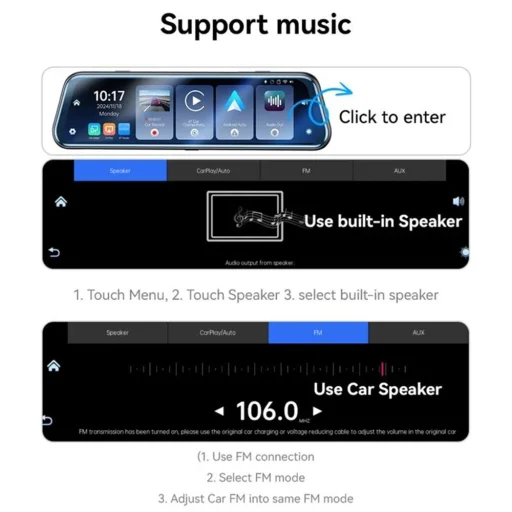 Yesido - Visszapillantó tükör Dash Cam-mel (KM24) - Carplay, Android Auto, AirPlay, BT5.2, Állítható kamera - Fekete - 8