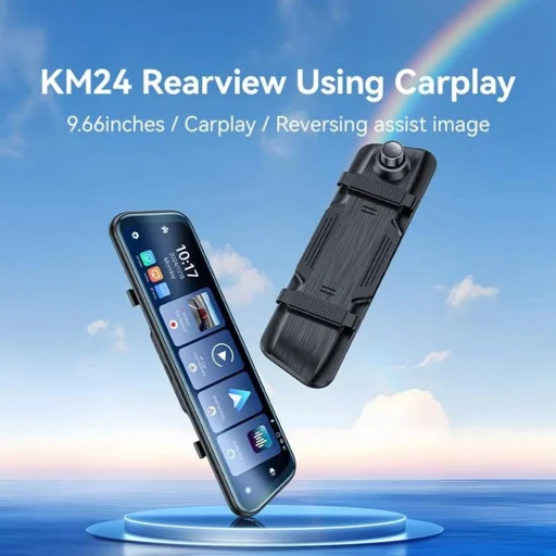 Yesido - Visszapillantó tükör Dash Cam-mel (KM24) - Carplay, Android Auto, AirPlay, BT5.2, Állítható kamera - Fekete - 3