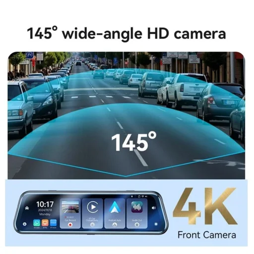 Yesido - Visszapillantó tükör Dash Cam-mel (KM24) - Carplay, Android Auto, AirPlay, BT5.2, Állítható kamera - Fekete - 4