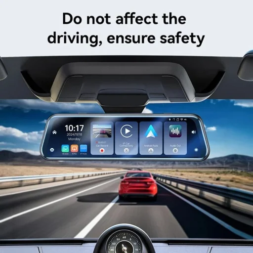 Yesido - Visszapillantó tükör Dash Cam-mel (KM24) - Carplay, Android Auto, AirPlay, BT5.2, Állítható kamera - Fekete - 5