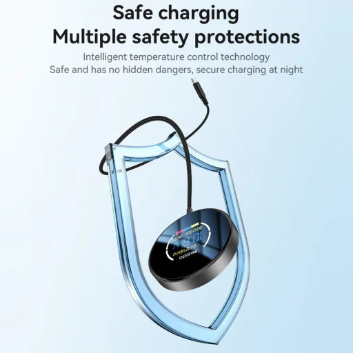 Yesido Vezeték nélküli Töltőállomás (DS28) - Mágneses Markolat, Digitális Kijelző, Gyors Töltés, 15W, Type-C Kábel, 1.2m - Fekete - 5