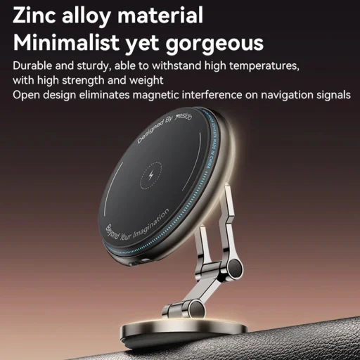 Autós tartó vezeték nélküli töltéssel (C306) - Műszerfalhoz, háromtengelyes támasz, rázkódásmentes, cink ötvözet, 15W - Fekete Yesido - 3